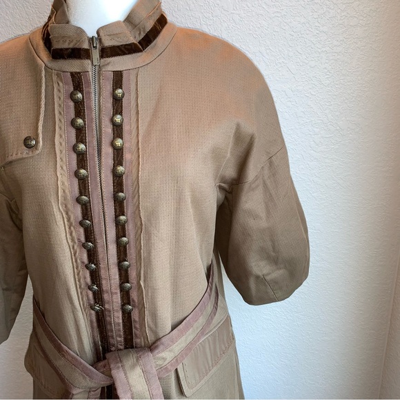 New BCBGMaxAzria $398 Long Lined Military Belted Tan Coat Jacket Medium RARE - Picture 12 of 15